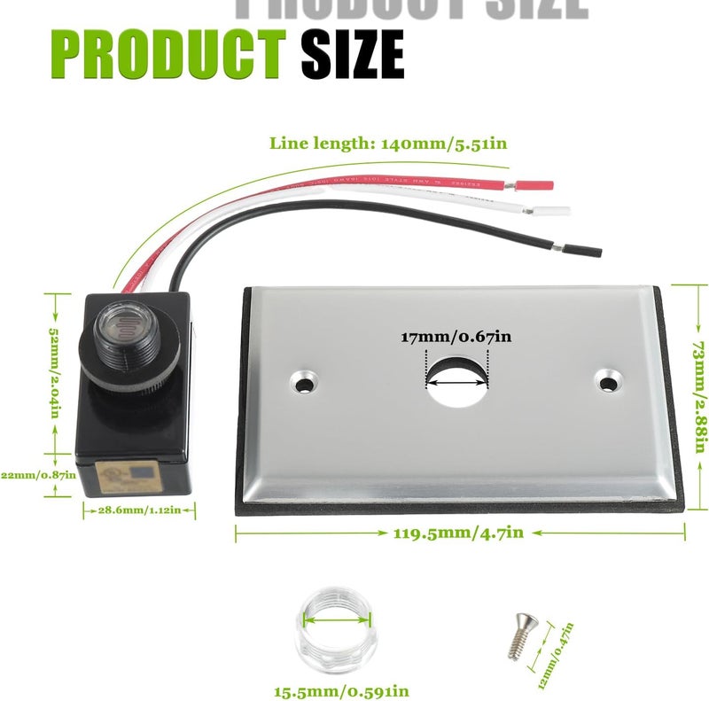 EPLZON 2Pack Photocell Sensor for Outdoor Lights,120V-277V AC Dusk to Dawn Light Sensor Control,Hardwired Post Eye Photocontrol with Wall Plate - Image 2